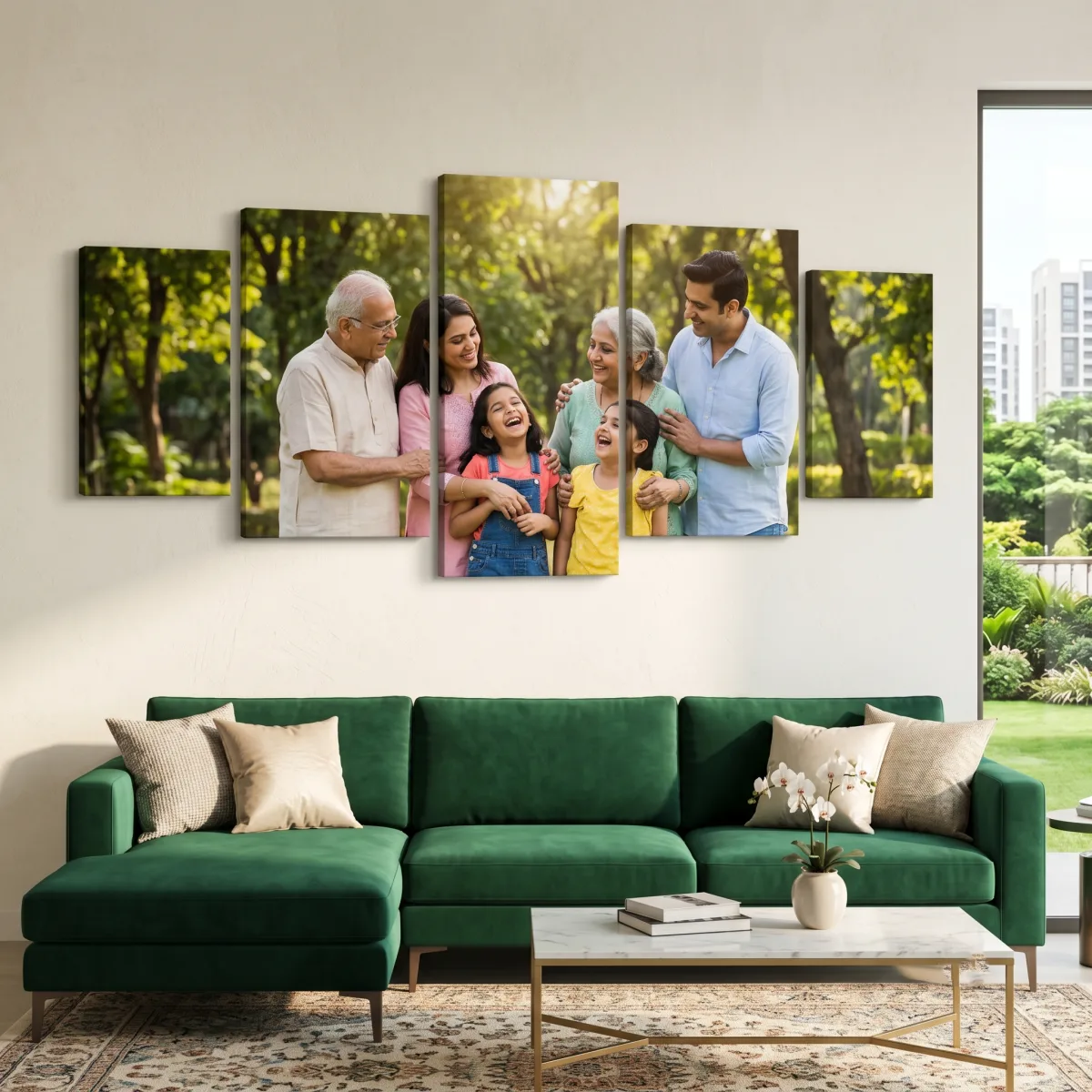 Split photo 5 panel canvas living room | PrintPosters.in