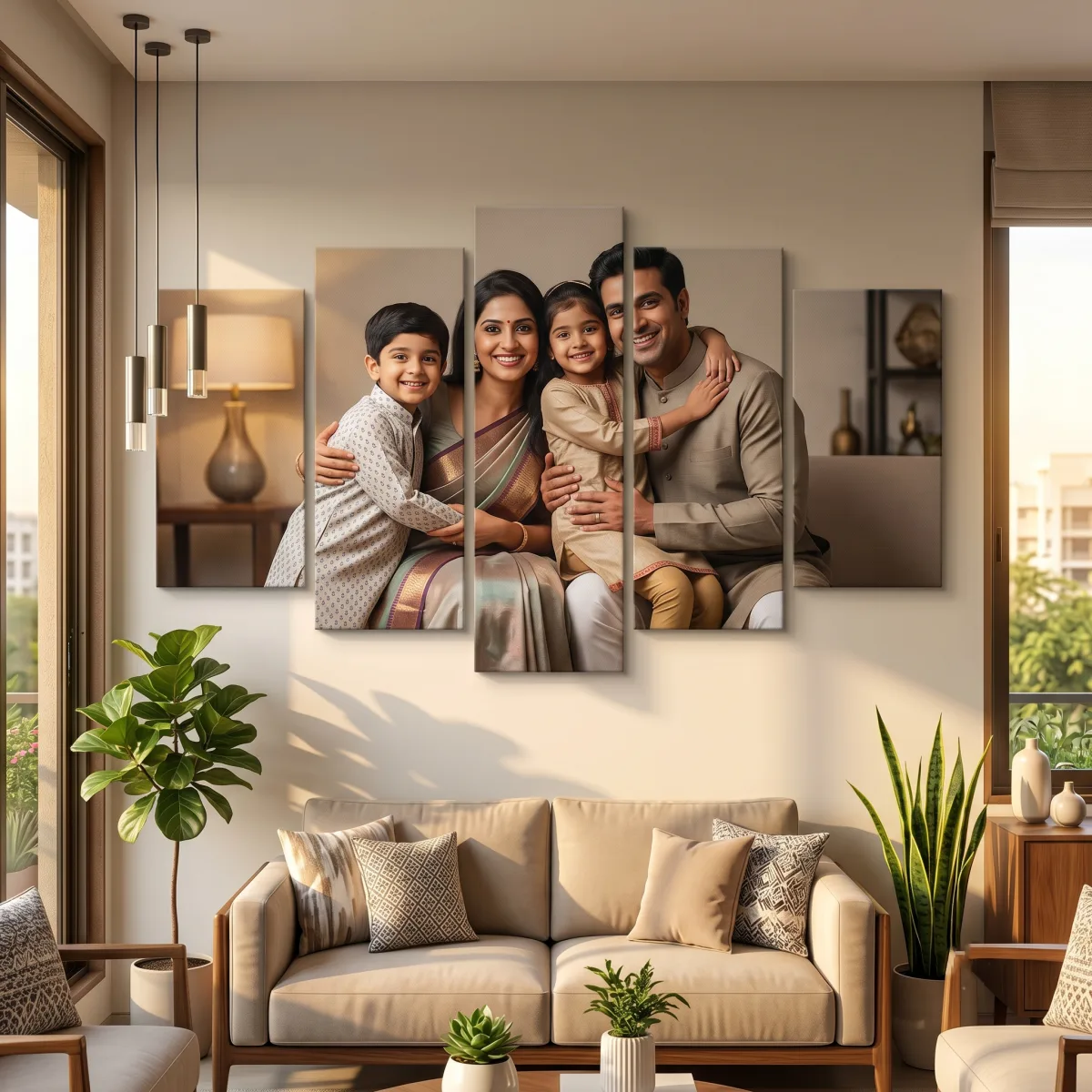 Custom 5 piece canvas family portrait display | PrintPosters.in