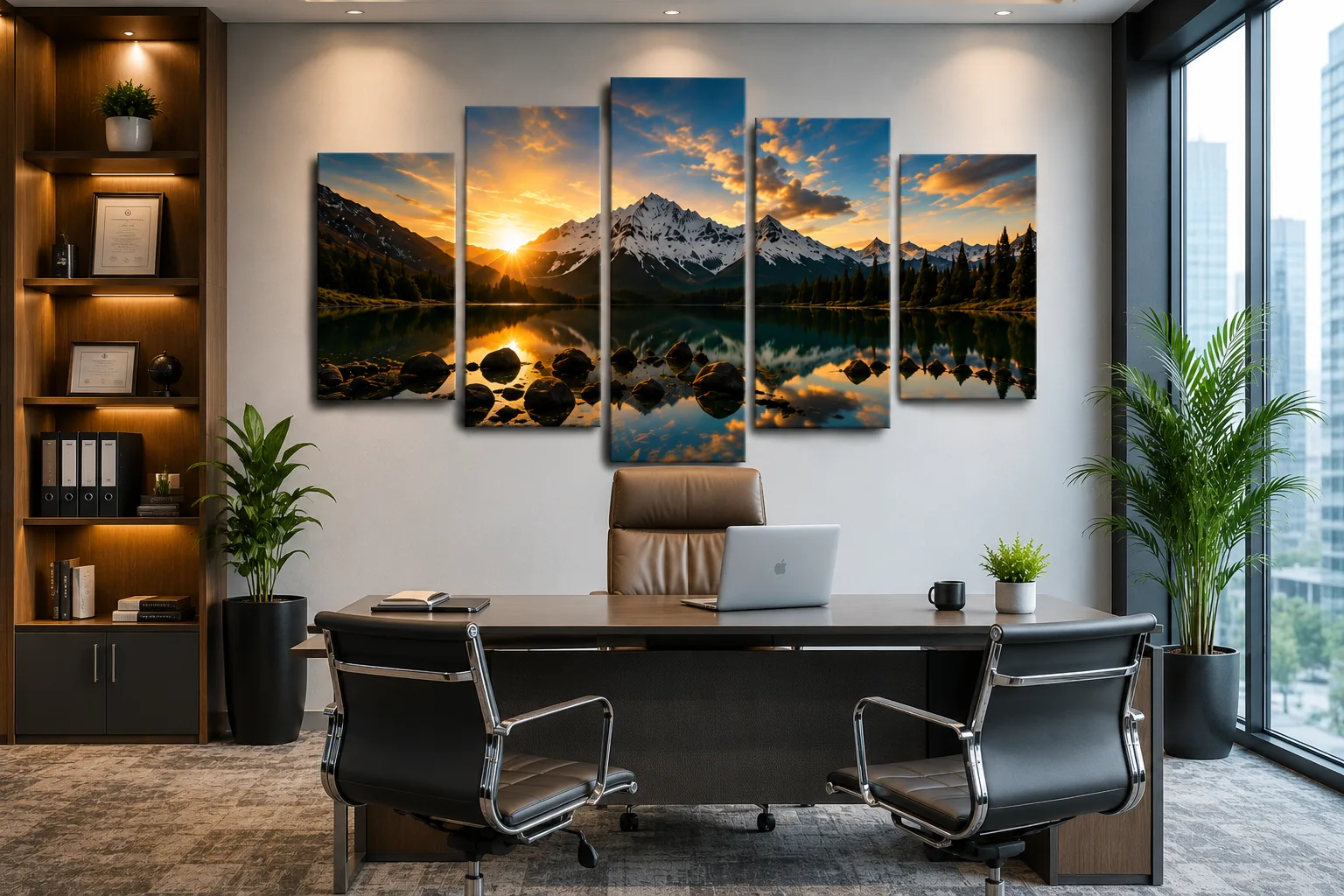 Five-piece canvas in a contemporary office