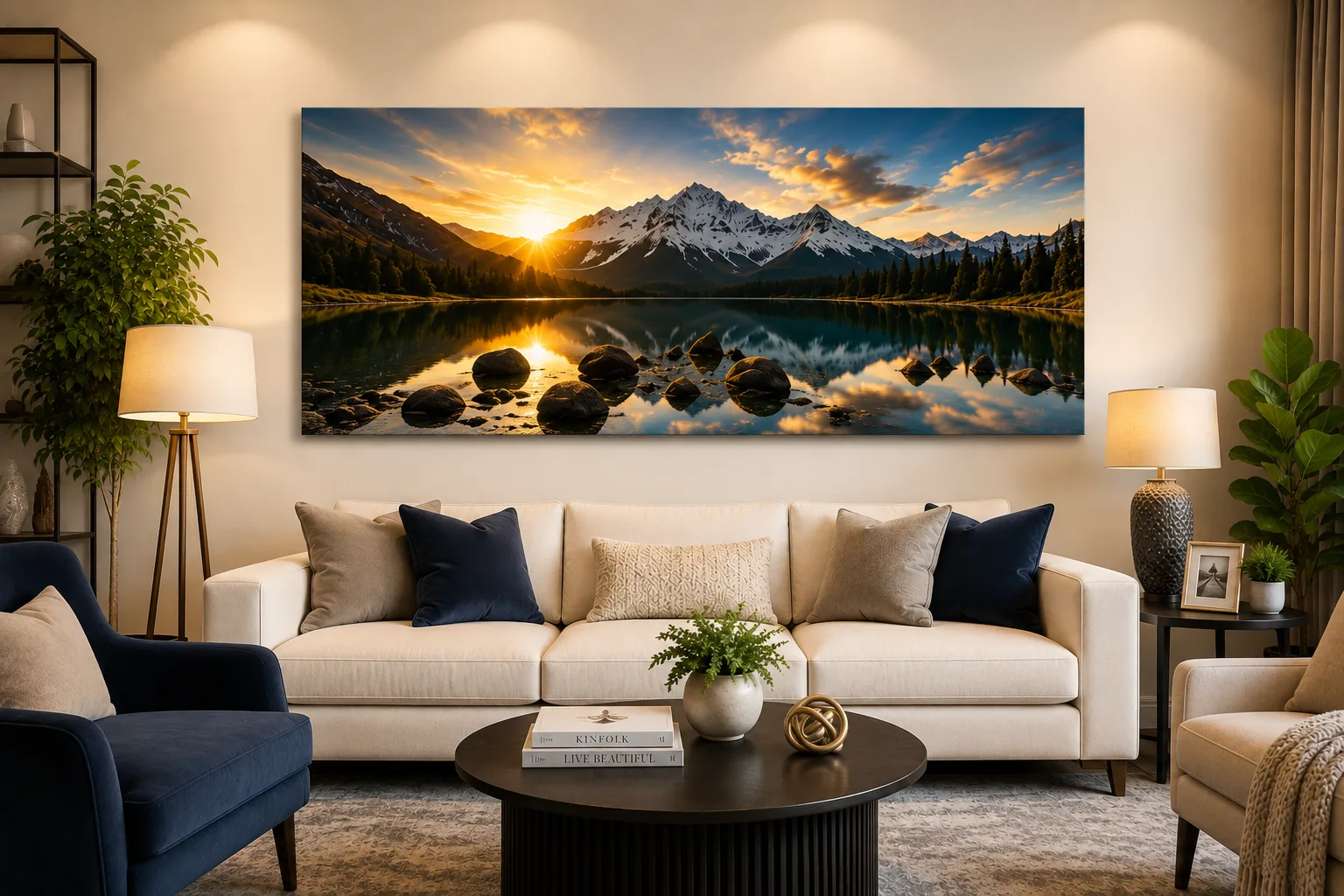 Single gallery wrap canvas on a living room wall