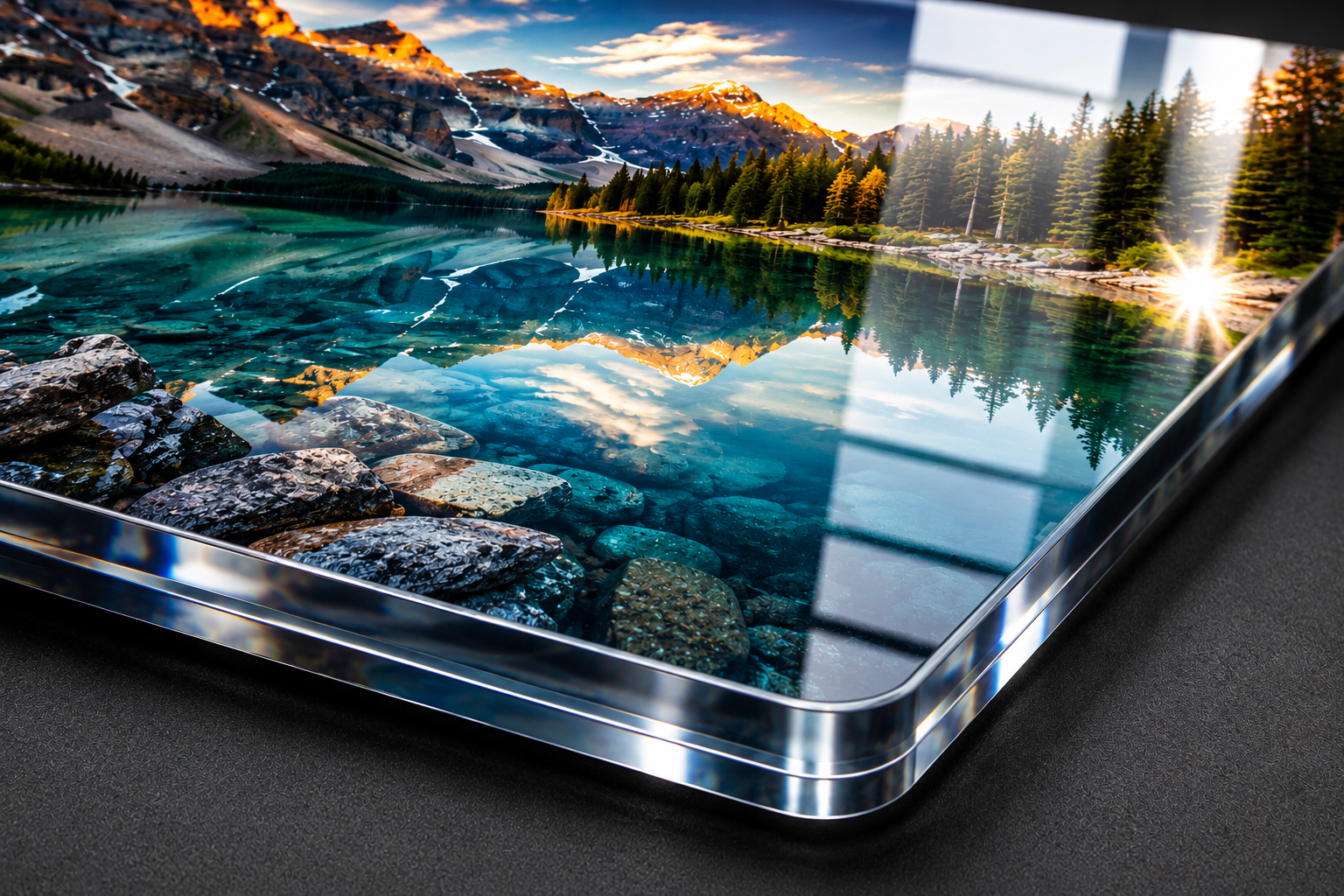 Close-up of glossy 3mm clear acrylic photo frame surface with glass-like finish
