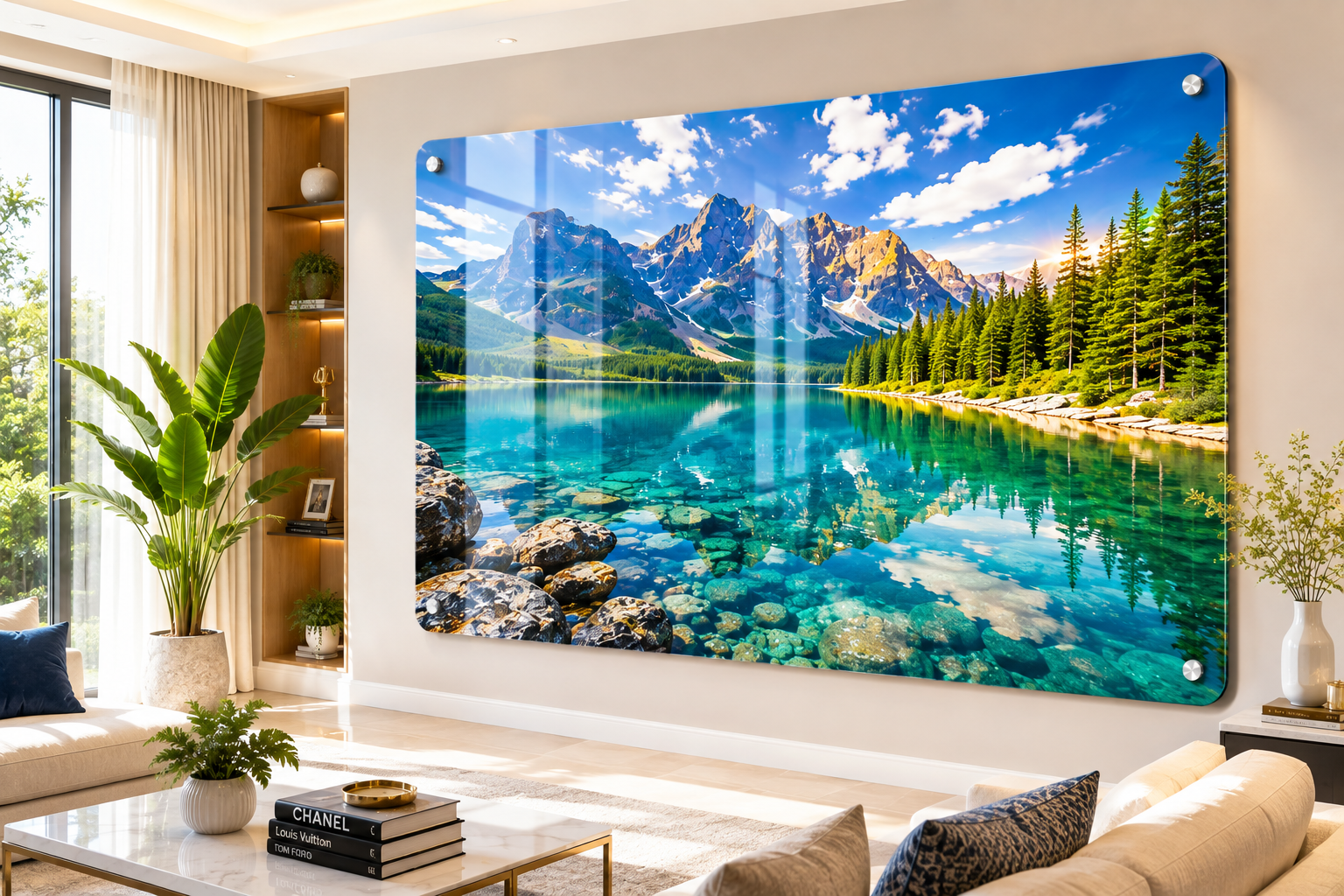Custom acrylic photo frame on a wall in a modern interior