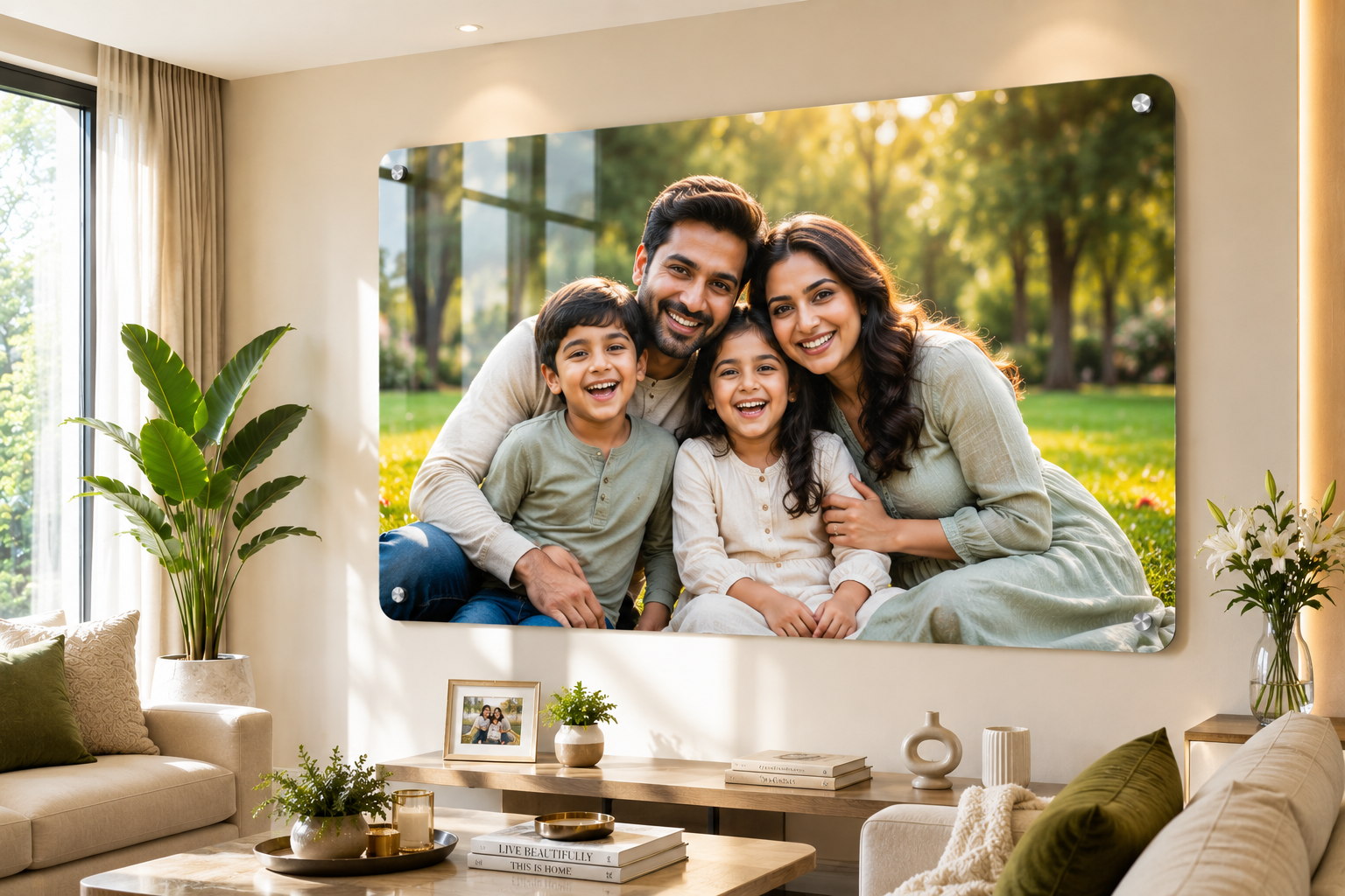 Family photo in an acrylic photo frame for living rooms and bedrooms