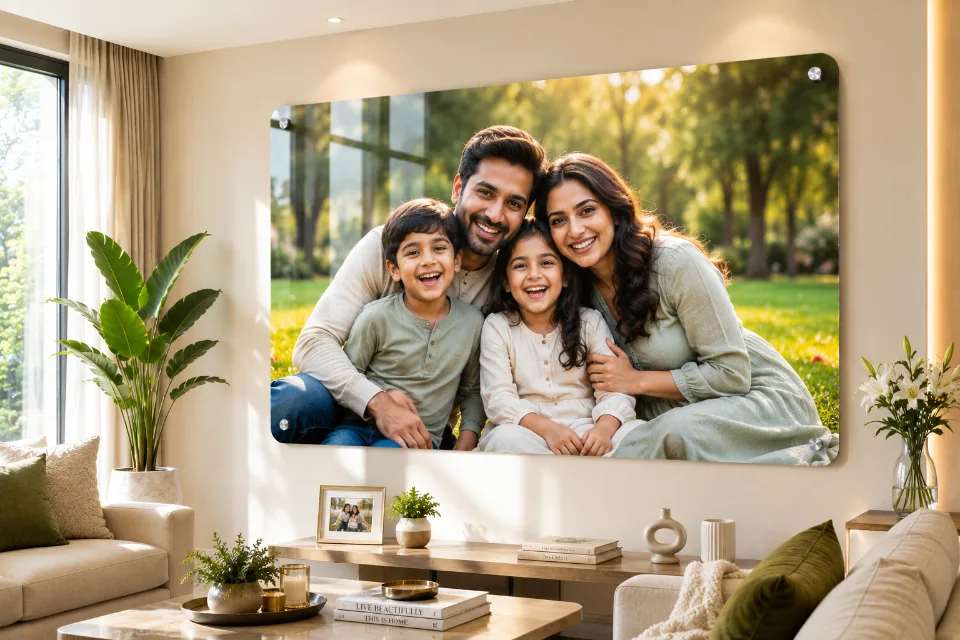 Family photo in an acrylic photo frame for living rooms and bedrooms