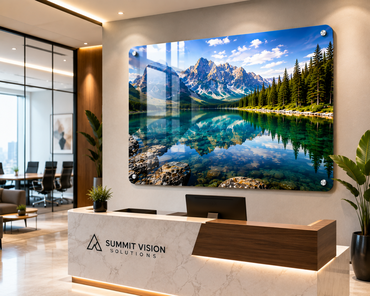 Acrylic photo frame in a reception and office setting
