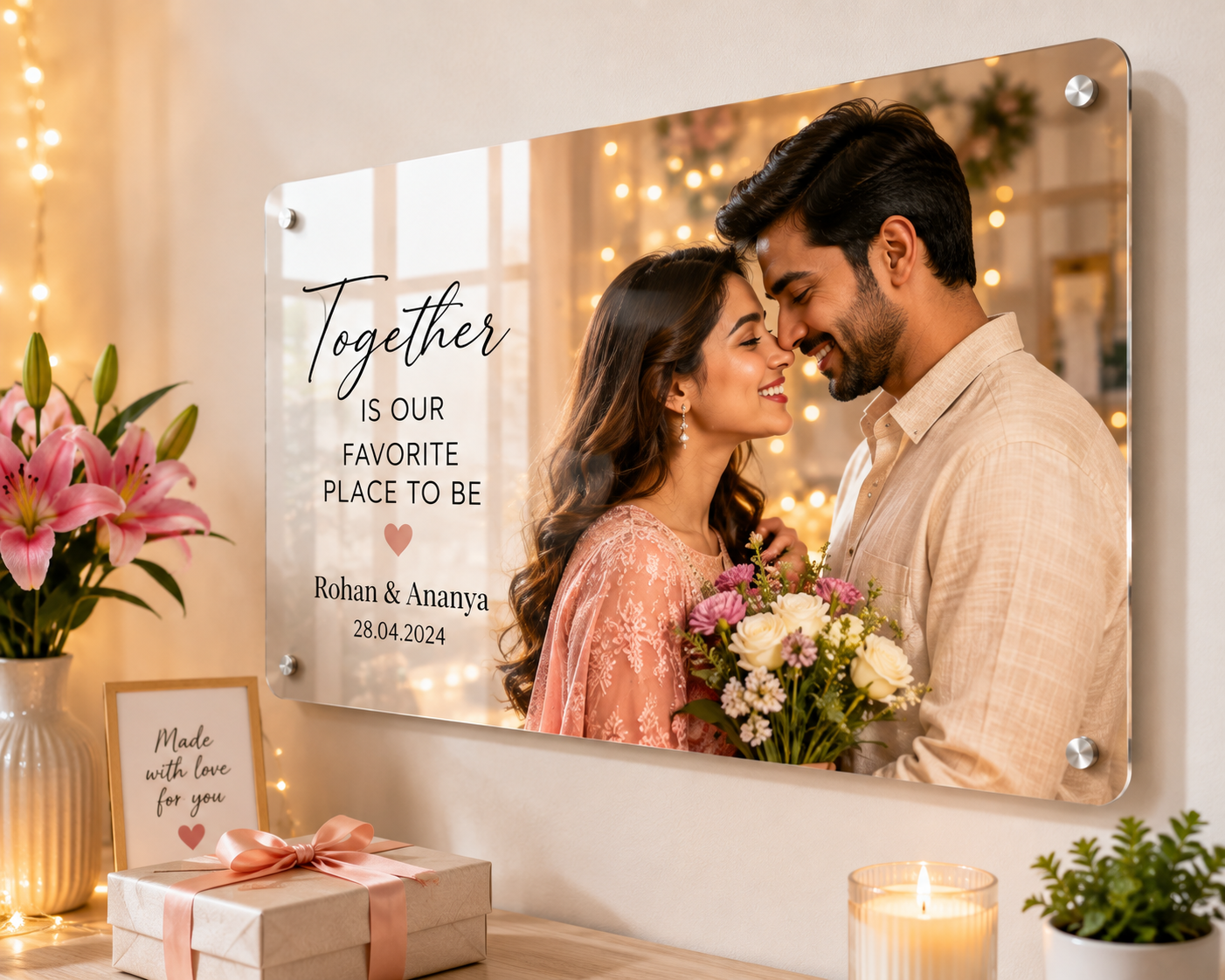 Personalised acrylic photo frame gift for anniversaries and birthdays