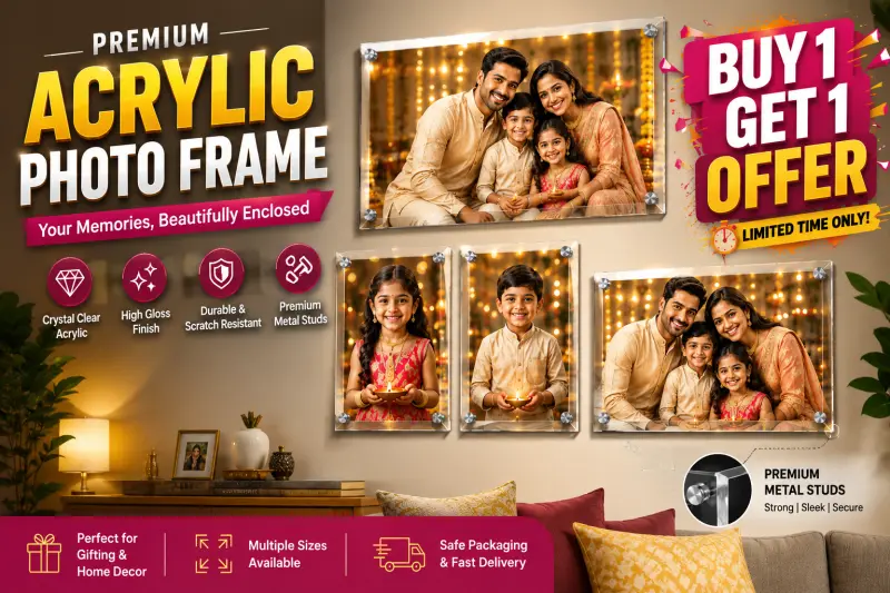 Custom acrylic photo frame wall art — 12-colour HD printing India | PrintPosters.in