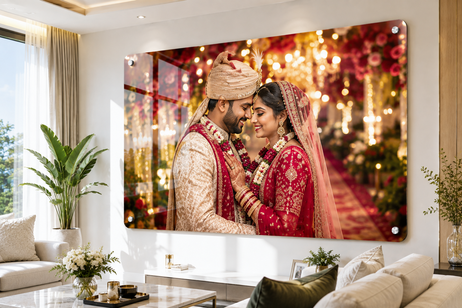 Wedding portrait printed on a custom acrylic photo frame