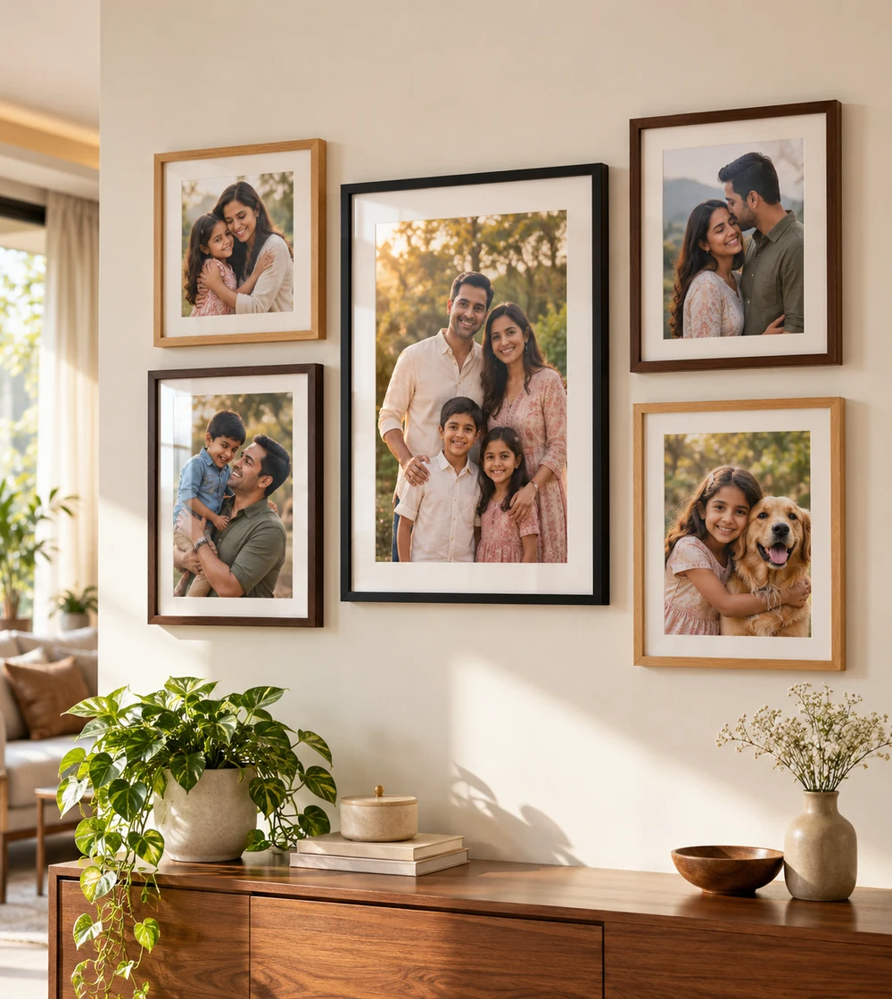 Framed photo display detail
