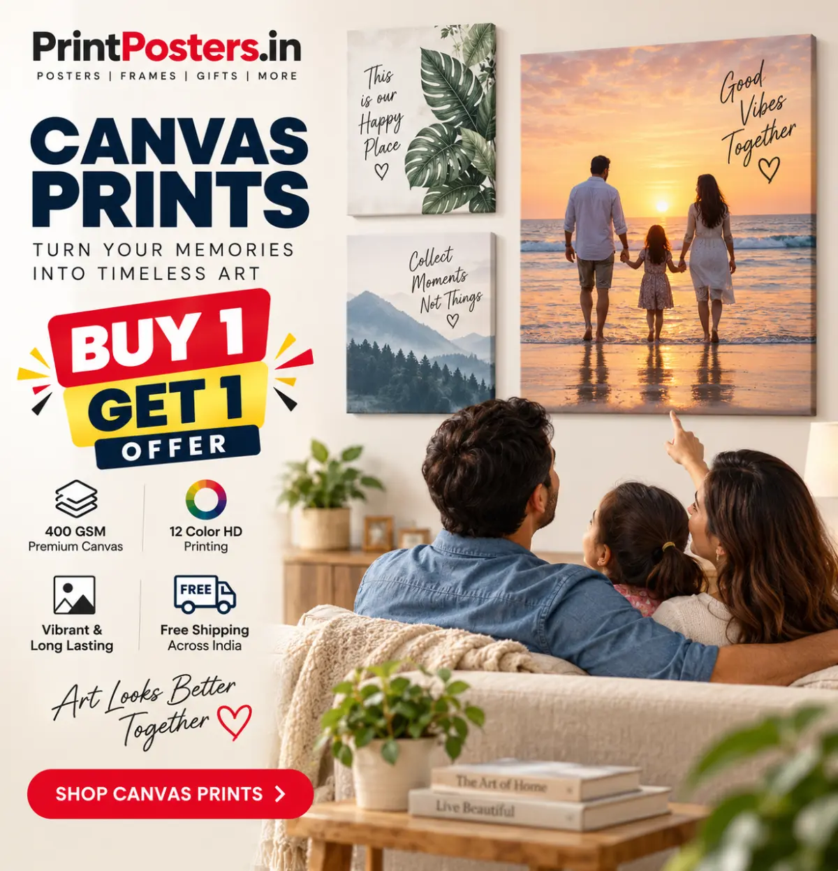 Gallery-wrap canvas wall art — PrintPosters.in