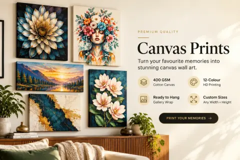 Premium canvas gallery detail — printed surface — PrintPosters.in