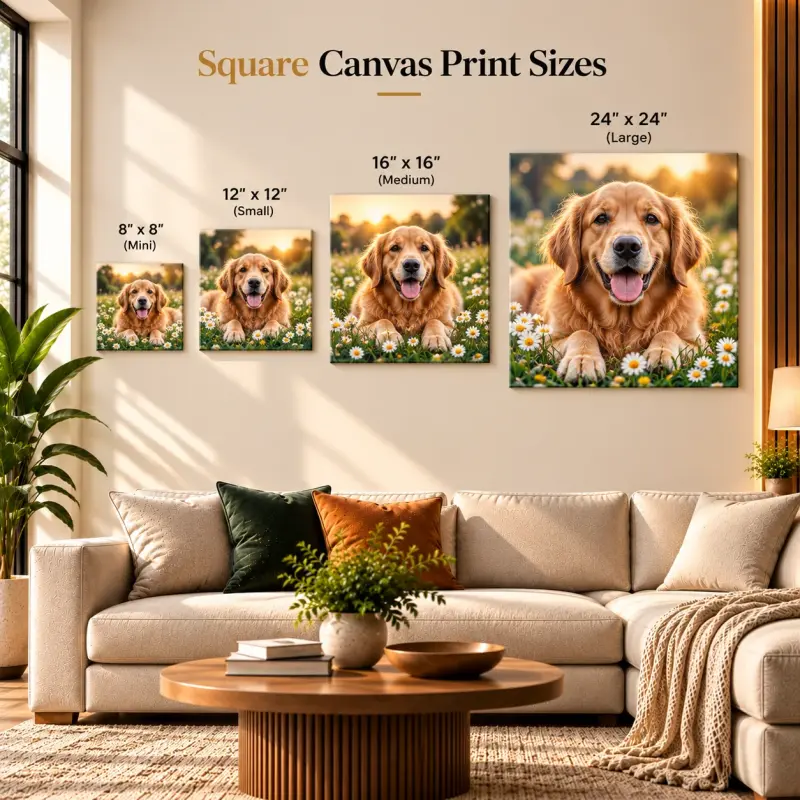 Square canvas sizes in a cosy living room — PrintPosters.in