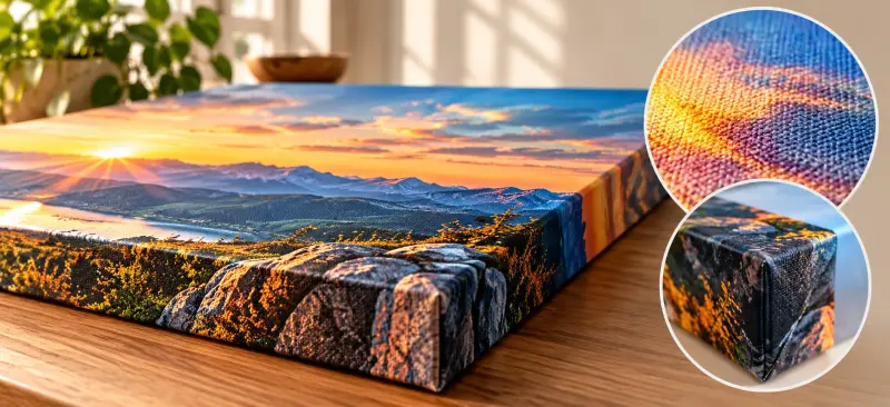 Canvas texture and wrapped edge showcase — 400 GSM cotton — PrintPosters.in