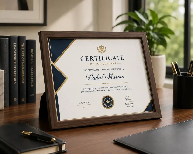 Printed framed certificate after professional printing | PrintPosters.in