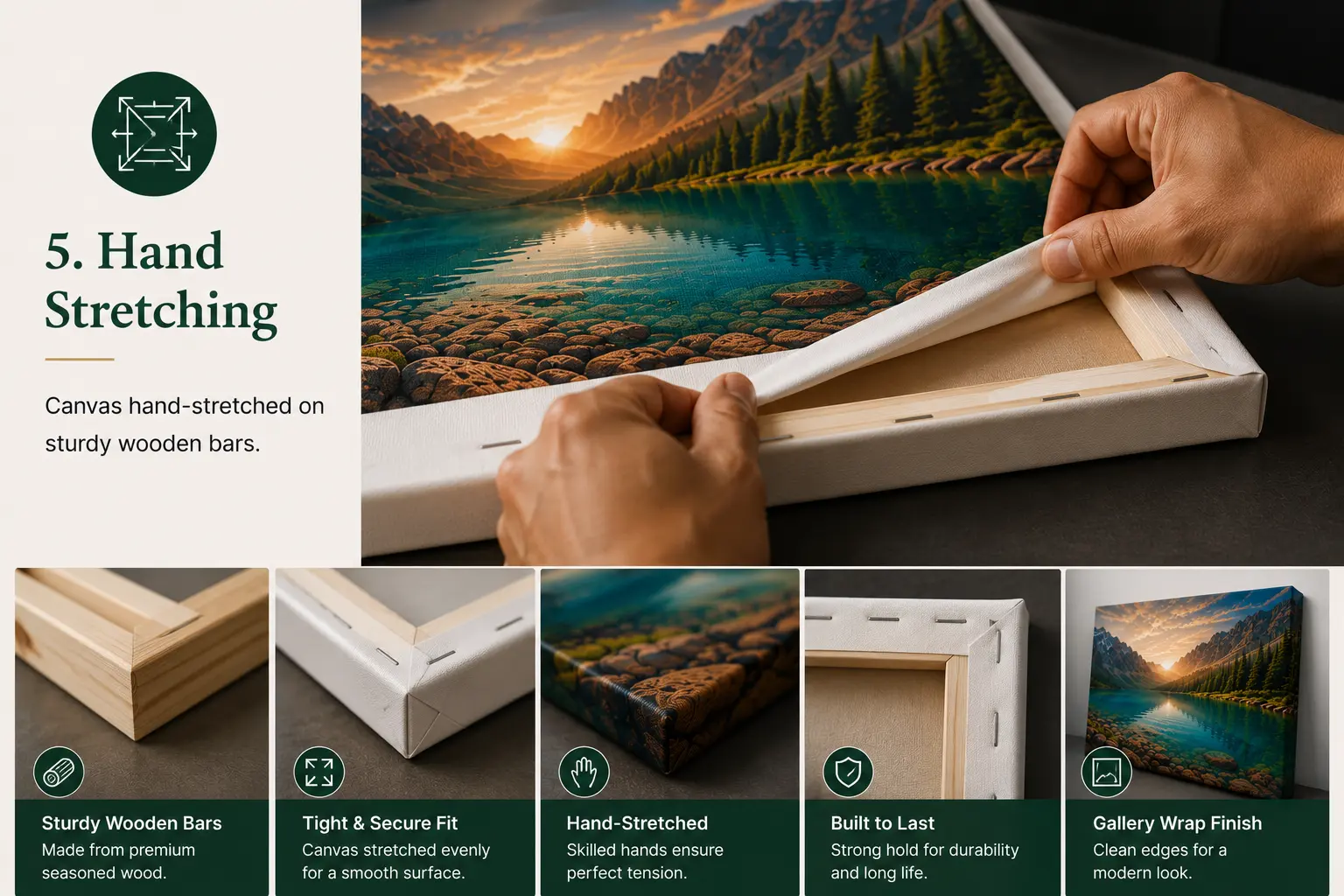 Hand stretching canvas on pine bars