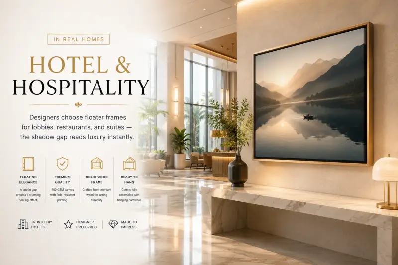 Hotel lobby canvas floater frame — hospitality wall decor | PrintPosters.in