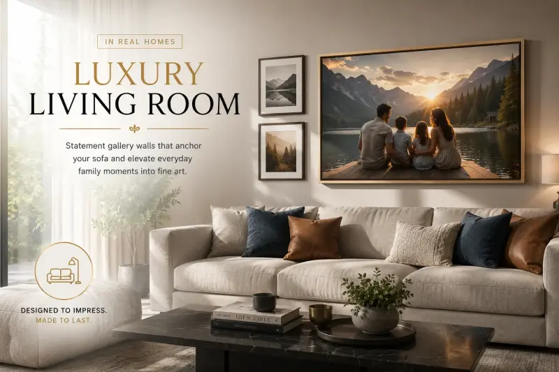 Luxury living room canvas floater frame gallery wall | PrintPosters.in
