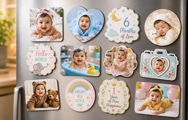 Baby announcement photo fridge magnets — new parent keepsake gifts
