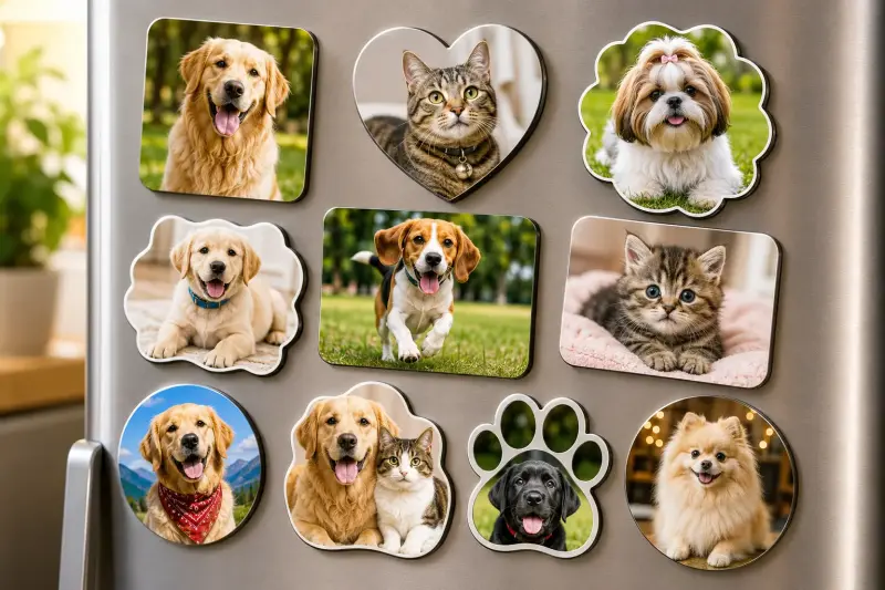 Pet photo custom fridge magnets — dog and cat portrait magnets
