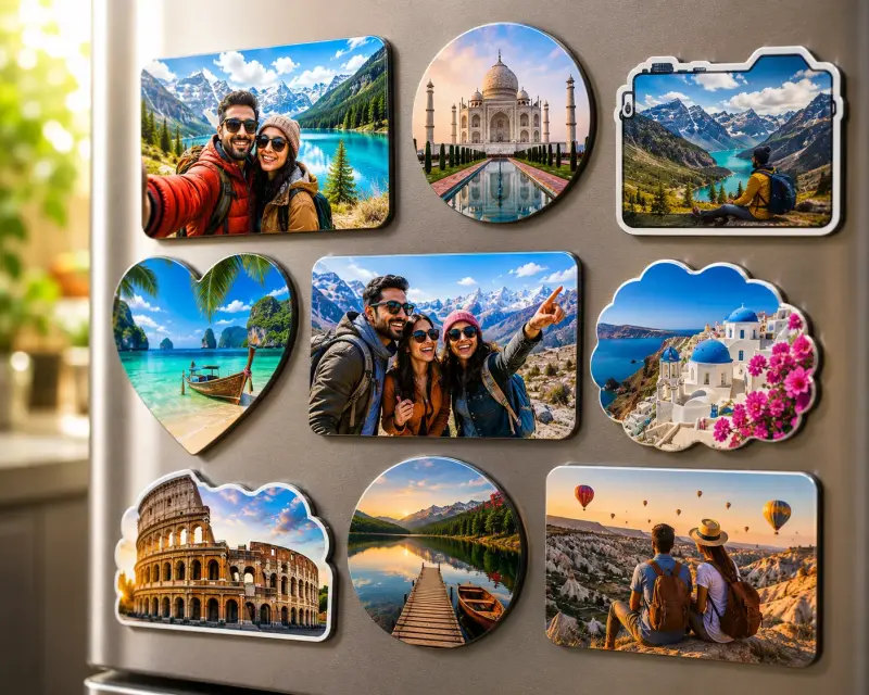 Travel photo fridge magnets — holiday memories on your refrigerator