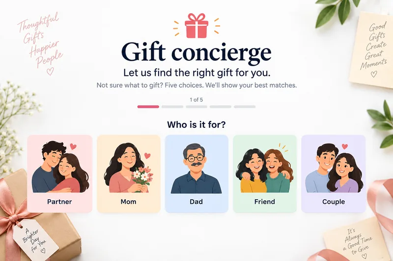 Gift concierge — choose who the gift is for: Partner, Mom, Dad, Friend or Couple