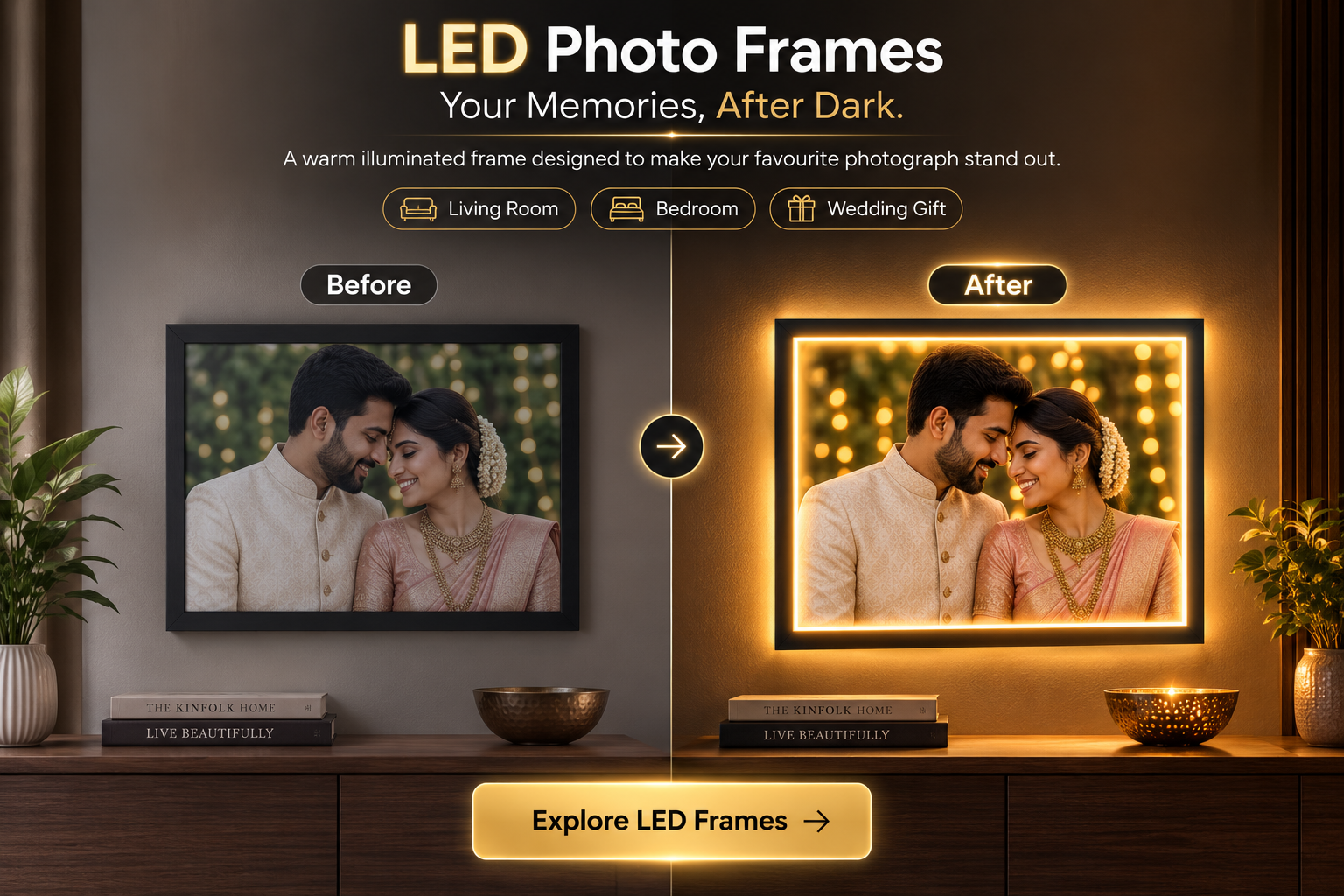 LED Photo Frames — warm illuminated memories after dark