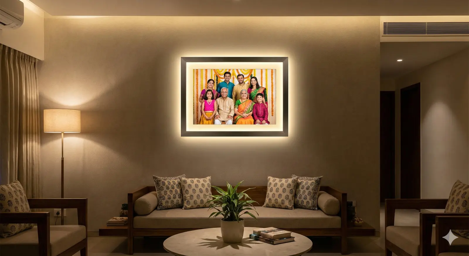 Night view LED frame living room | PrintPosters.in