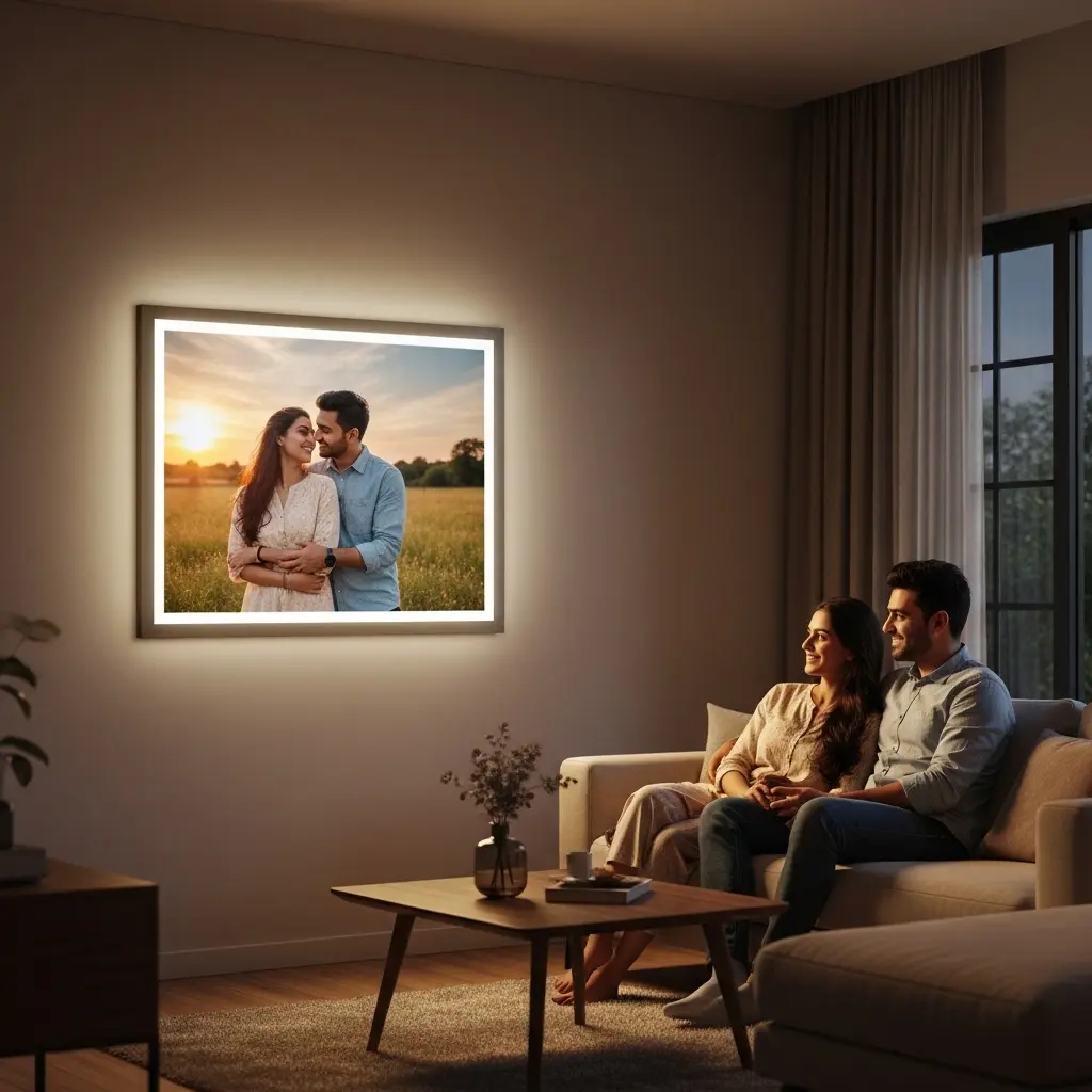 Evening LED frame customer installation | PrintPosters.in