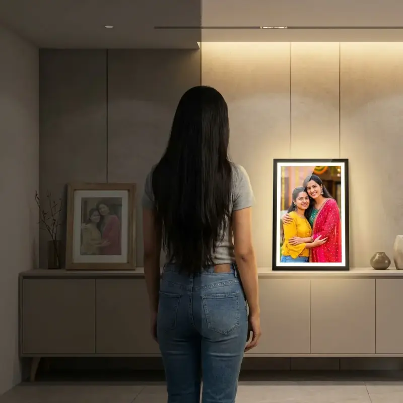 Customer LED frame bedroom installation | PrintPosters.in