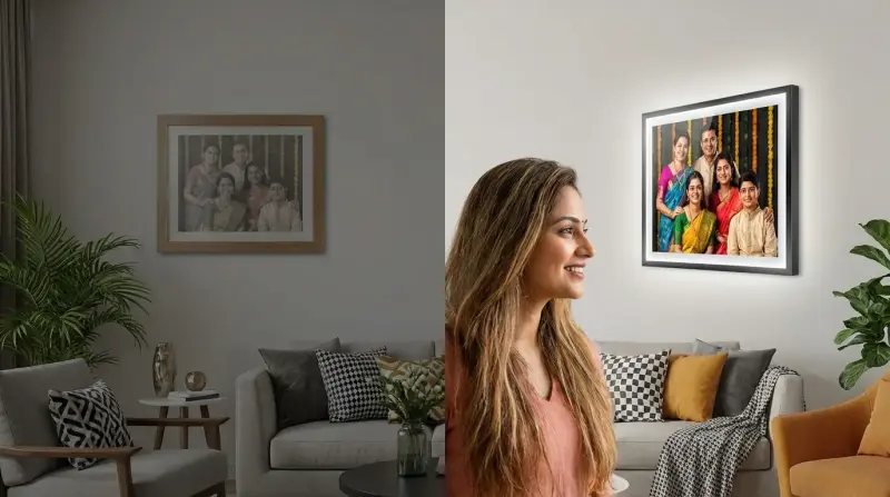 Customer living room LED frame | PrintPosters.in