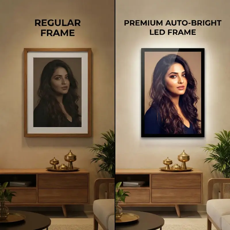 Living room LED photo frame décor | PrintPosters.in