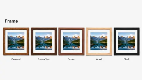 Photo print frame options available at PrintPosters.in — black, wood, white, and more