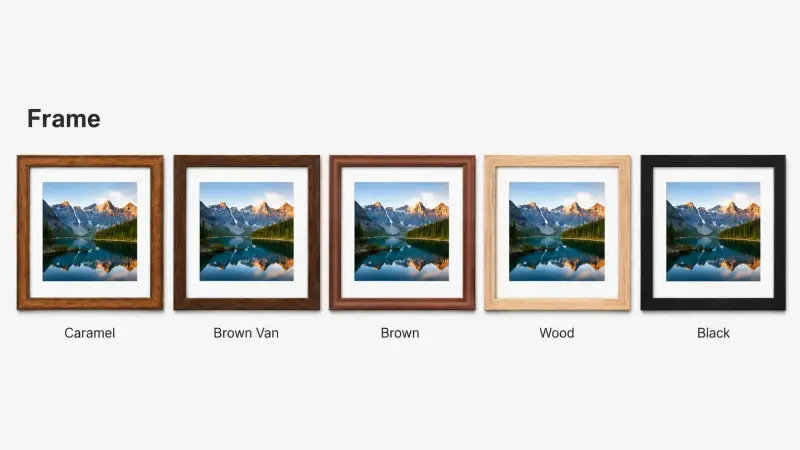 Photo print frame options available at PrintPosters.in — black, wood, white, and more