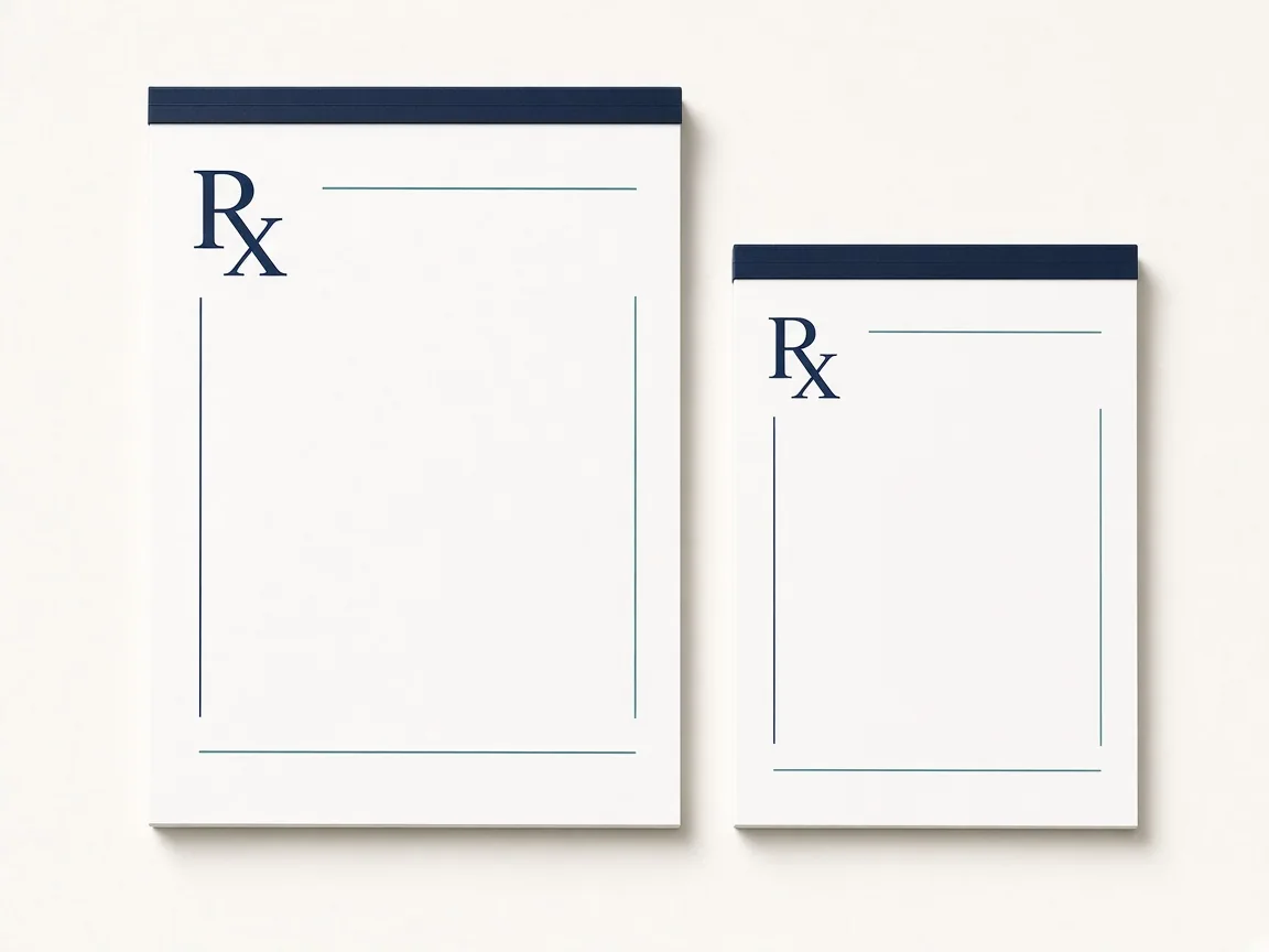 A4 and A5 prescription pad sizes shown side by side