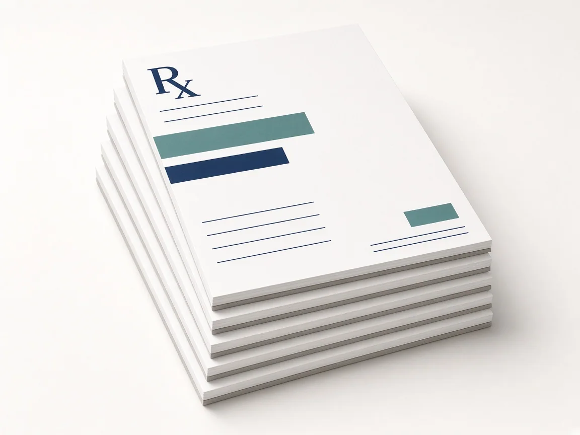 Five A4 prescription pads configured with 100 sheets per pad