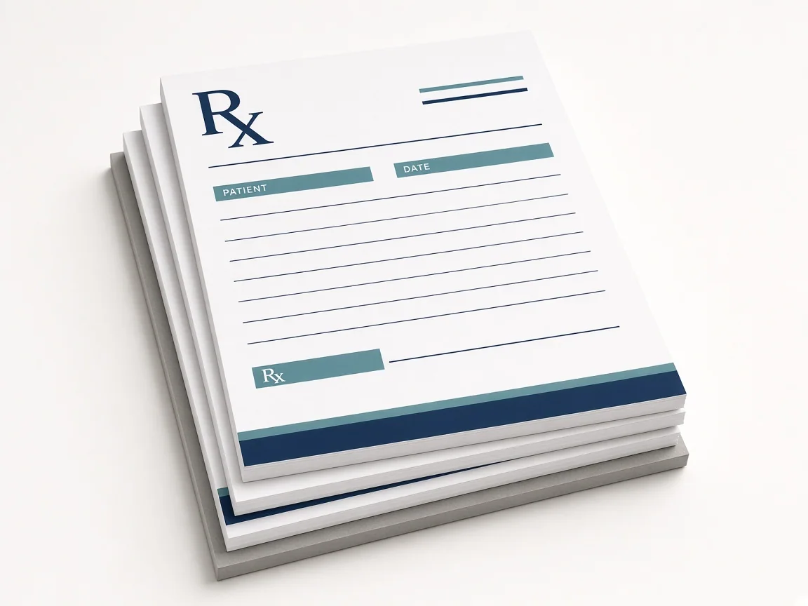 Five A4 prescription writing pads with full colour front printing