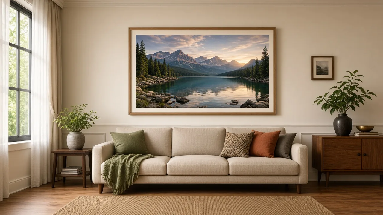 Custom photo print framed in a home setting