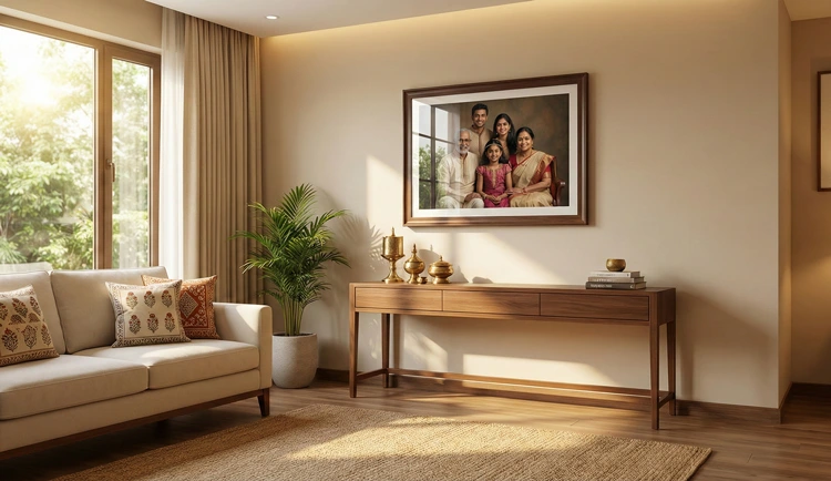 Photo frames on shelf